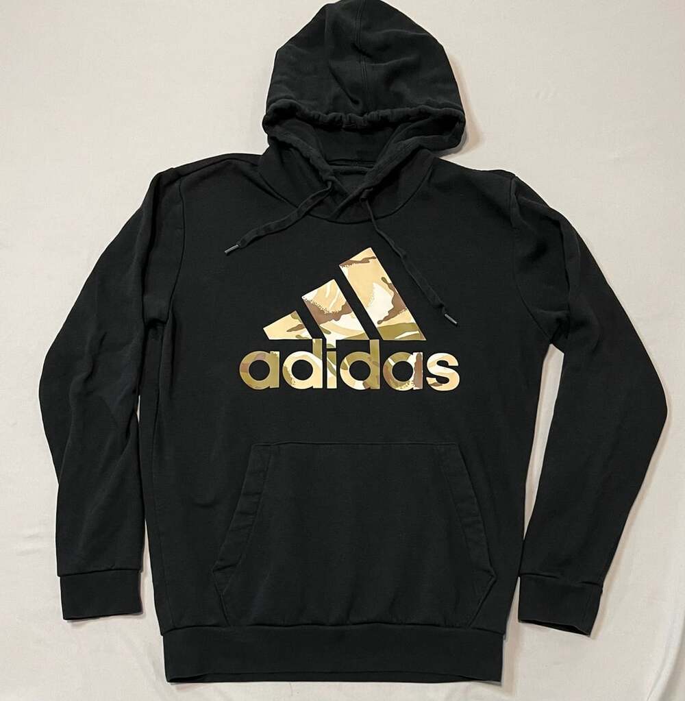 Adidas Essentials Camouflage Hoodie Black Camo Logo Fleece Pullover